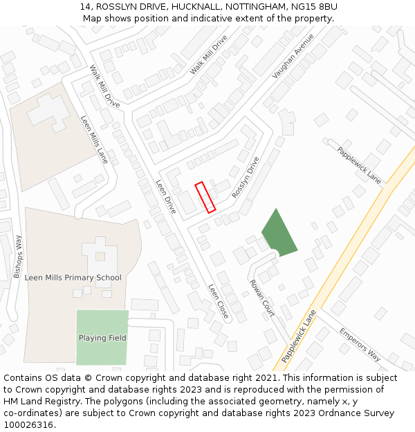 14, ROSSLYN DRIVE, HUCKNALL, NOTTINGHAM, NG15 8BU: Location map and indicative extent of plot