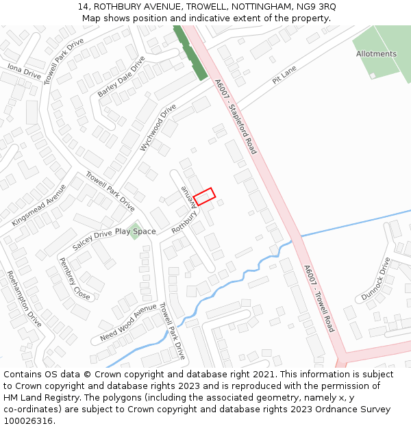 14, ROTHBURY AVENUE, TROWELL, NOTTINGHAM, NG9 3RQ: Location map and indicative extent of plot