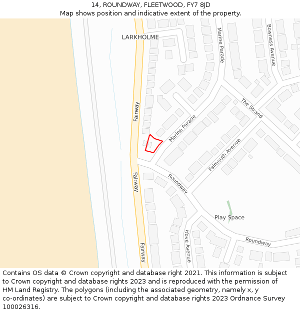 14, ROUNDWAY, FLEETWOOD, FY7 8JD: Location map and indicative extent of plot