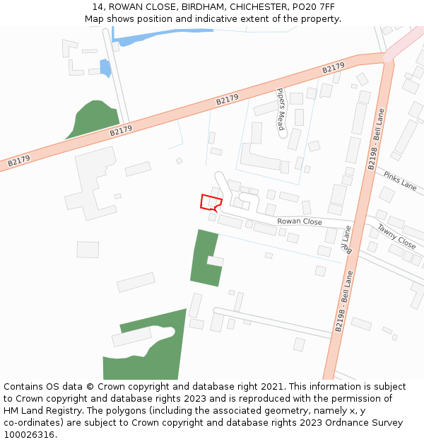 14, ROWAN CLOSE, BIRDHAM, CHICHESTER, PO20 7FF: Location map and indicative extent of plot