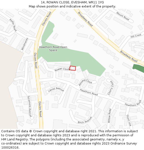 14, ROWAN CLOSE, EVESHAM, WR11 1YG: Location map and indicative extent of plot