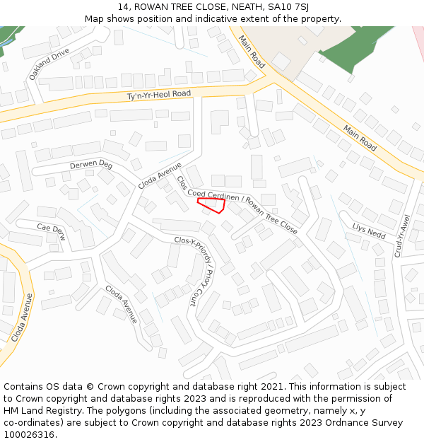14, ROWAN TREE CLOSE, NEATH, SA10 7SJ: Location map and indicative extent of plot