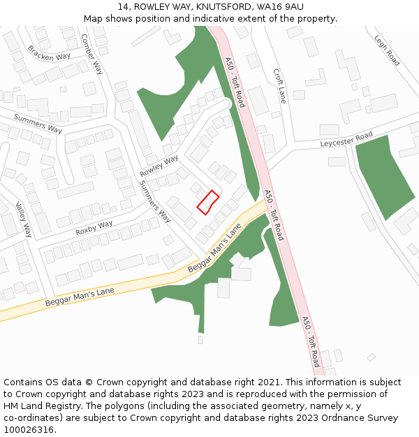 14, ROWLEY WAY, KNUTSFORD, WA16 9AU: Location map and indicative extent of plot