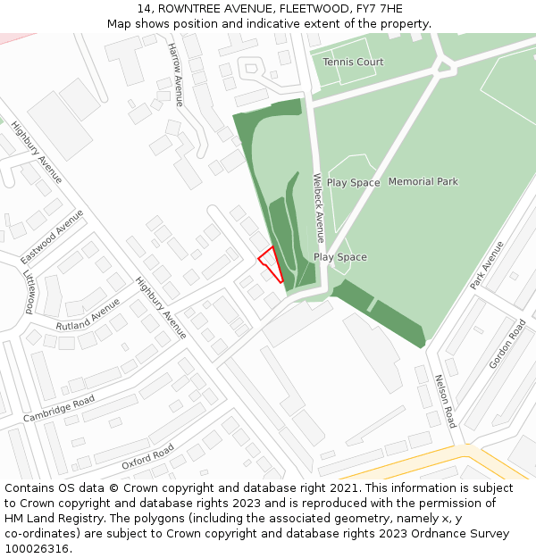 14, ROWNTREE AVENUE, FLEETWOOD, FY7 7HE: Location map and indicative extent of plot