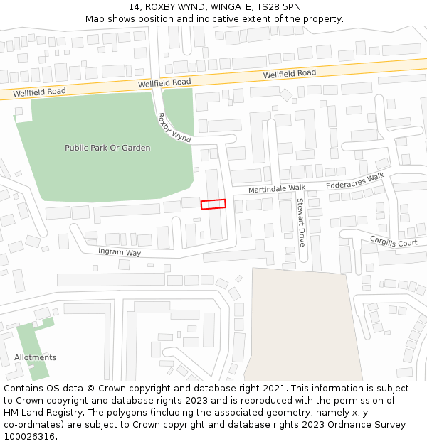 14, ROXBY WYND, WINGATE, TS28 5PN: Location map and indicative extent of plot