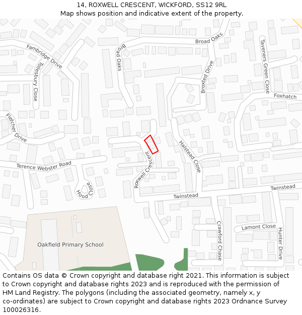 14, ROXWELL CRESCENT, WICKFORD, SS12 9RL: Location map and indicative extent of plot