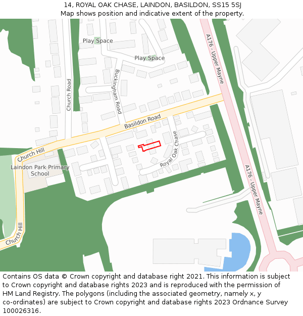 14, ROYAL OAK CHASE, LAINDON, BASILDON, SS15 5SJ: Location map and indicative extent of plot