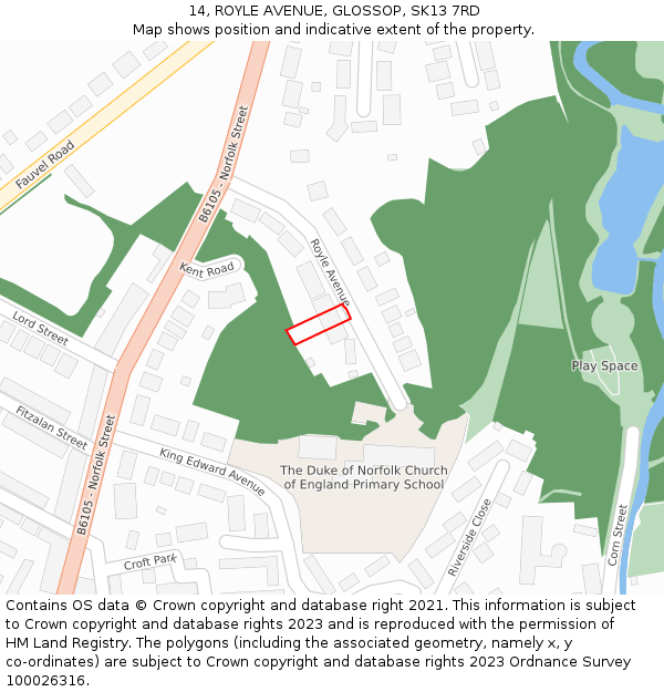 14, ROYLE AVENUE, GLOSSOP, SK13 7RD: Location map and indicative extent of plot