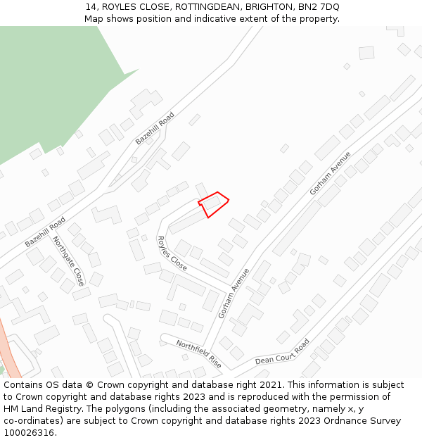 14, ROYLES CLOSE, ROTTINGDEAN, BRIGHTON, BN2 7DQ: Location map and indicative extent of plot