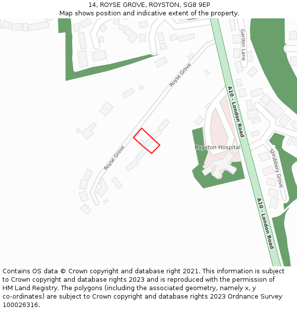 14, ROYSE GROVE, ROYSTON, SG8 9EP: Location map and indicative extent of plot