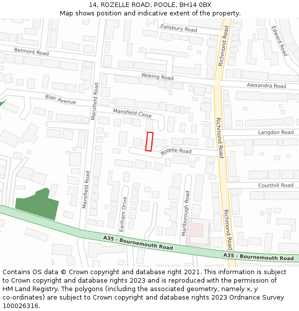 14, ROZELLE ROAD, POOLE, BH14 0BX: Location map and indicative extent of plot