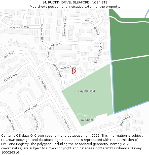 14, RUDKIN DRIVE, SLEAFORD, NG34 8TS: Location map and indicative extent of plot