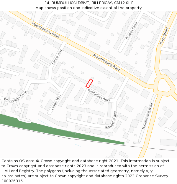 14, RUMBULLION DRIVE, BILLERICAY, CM12 0HE: Location map and indicative extent of plot