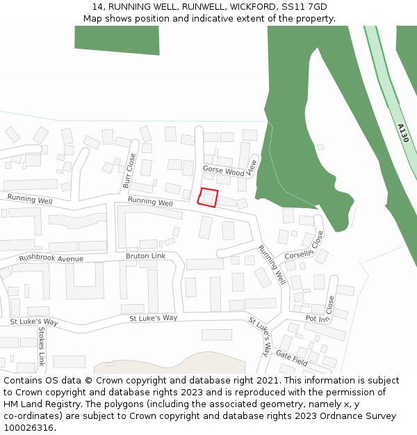 14, RUNNING WELL, RUNWELL, WICKFORD, SS11 7GD: Location map and indicative extent of plot