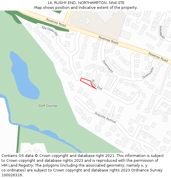 14, RUSHY END, NORTHAMPTON, NN4 0TE: Location map and indicative extent of plot