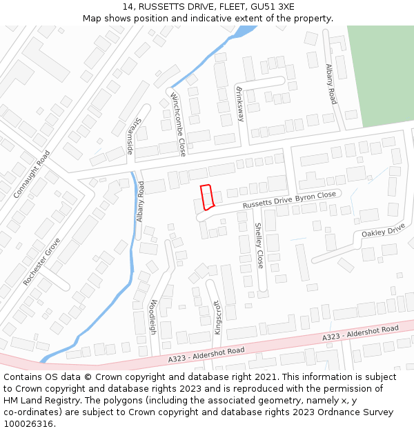 14, RUSSETTS DRIVE, FLEET, GU51 3XE: Location map and indicative extent of plot