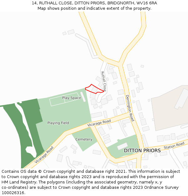 14, RUTHALL CLOSE, DITTON PRIORS, BRIDGNORTH, WV16 6RA: Location map and indicative extent of plot