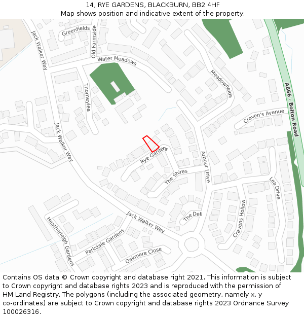 14, RYE GARDENS, BLACKBURN, BB2 4HF: Location map and indicative extent of plot