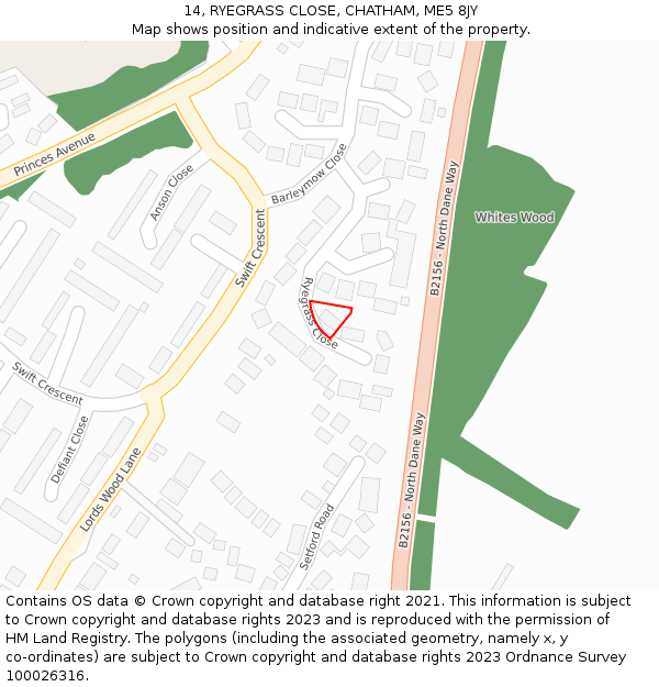 14, RYEGRASS CLOSE, CHATHAM, ME5 8JY: Location map and indicative extent of plot
