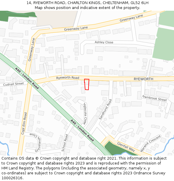 14, RYEWORTH ROAD, CHARLTON KINGS, CHELTENHAM, GL52 6LH: Location map and indicative extent of plot