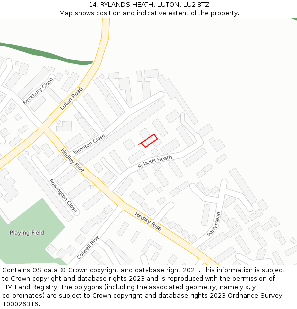 14, RYLANDS HEATH, LUTON, LU2 8TZ: Location map and indicative extent of plot