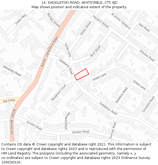 14, SADDLETON ROAD, WHITSTABLE, CT5 4JD: Location map and indicative extent of plot