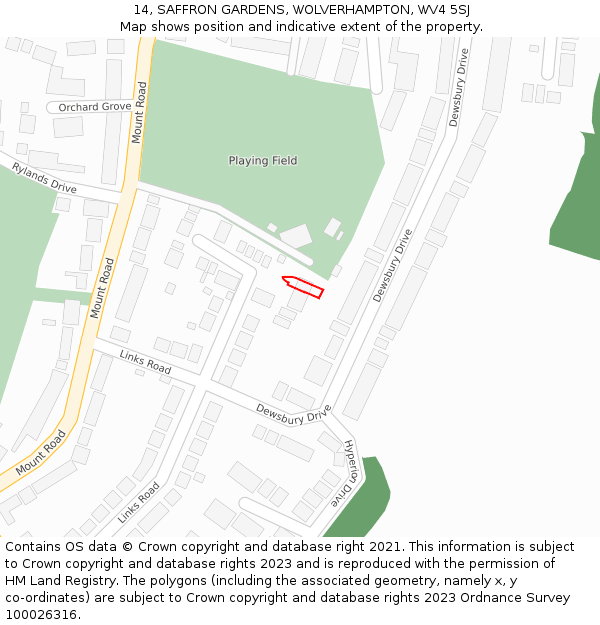 14, SAFFRON GARDENS, WOLVERHAMPTON, WV4 5SJ: Location map and indicative extent of plot