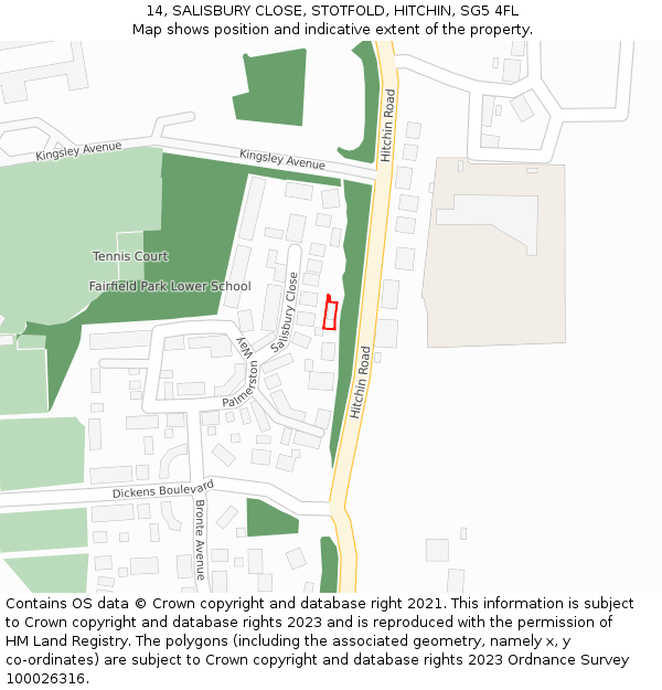 14, SALISBURY CLOSE, STOTFOLD, HITCHIN, SG5 4FL: Location map and indicative extent of plot