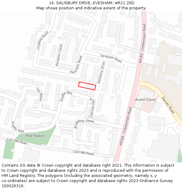 14, SALISBURY DRIVE, EVESHAM, WR11 2XD: Location map and indicative extent of plot