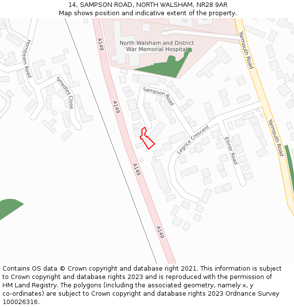 14, SAMPSON ROAD, NORTH WALSHAM, NR28 9AR: Location map and indicative extent of plot