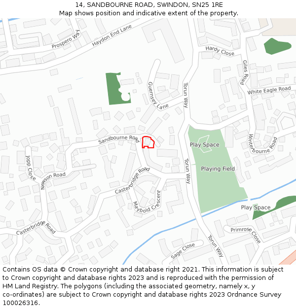 14, SANDBOURNE ROAD, SWINDON, SN25 1RE: Location map and indicative extent of plot