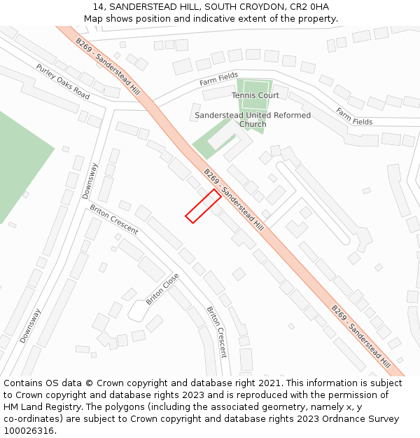 14, SANDERSTEAD HILL, SOUTH CROYDON, CR2 0HA: Location map and indicative extent of plot