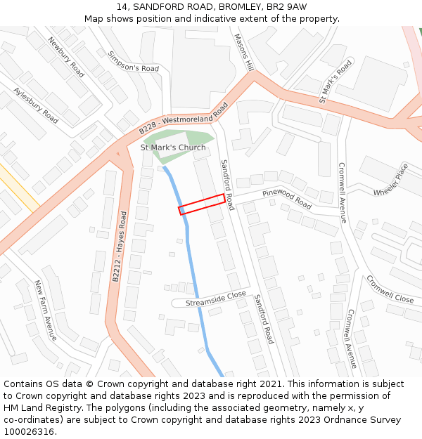 14, SANDFORD ROAD, BROMLEY, BR2 9AW: Location map and indicative extent of plot
