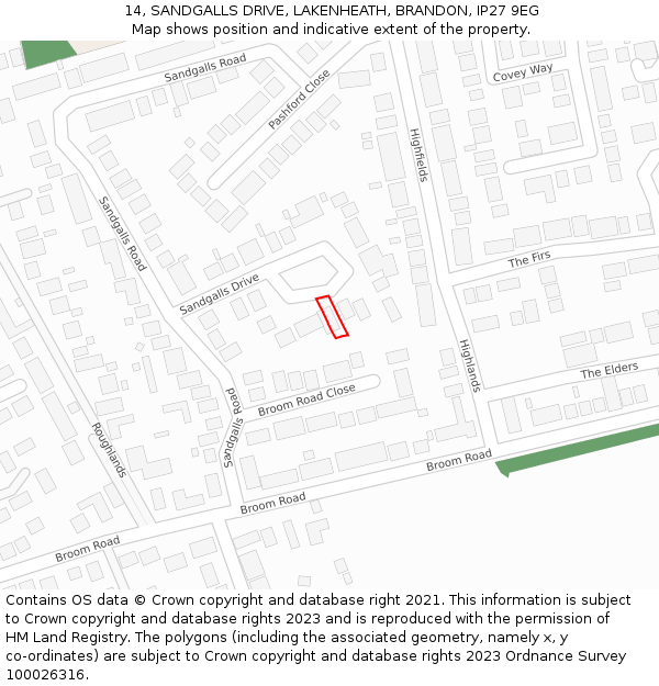 14, SANDGALLS DRIVE, LAKENHEATH, BRANDON, IP27 9EG: Location map and indicative extent of plot