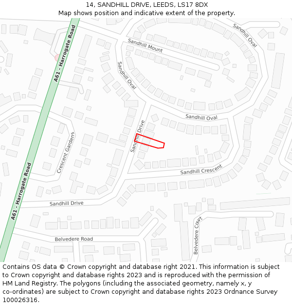 14, SANDHILL DRIVE, LEEDS, LS17 8DX: Location map and indicative extent of plot