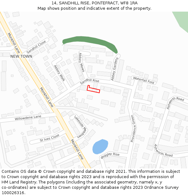 14, SANDHILL RISE, PONTEFRACT, WF8 1RA: Location map and indicative extent of plot