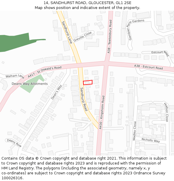 14, SANDHURST ROAD, GLOUCESTER, GL1 2SE: Location map and indicative extent of plot