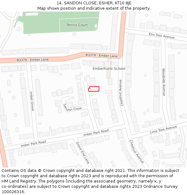 14, SANDON CLOSE, ESHER, KT10 8JE: Location map and indicative extent of plot