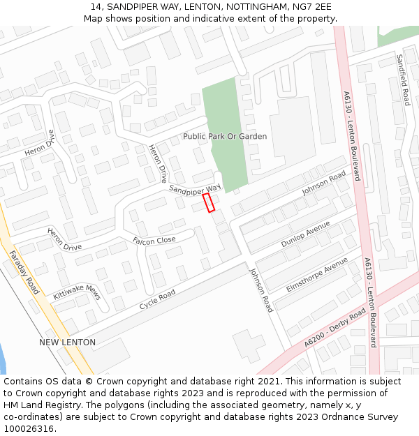 14, SANDPIPER WAY, LENTON, NOTTINGHAM, NG7 2EE: Location map and indicative extent of plot