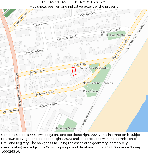 14, SANDS LANE, BRIDLINGTON, YO15 2JE: Location map and indicative extent of plot