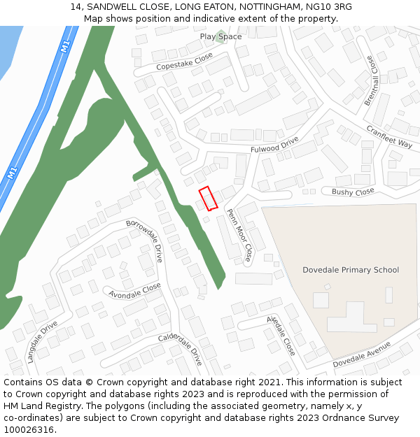 14, SANDWELL CLOSE, LONG EATON, NOTTINGHAM, NG10 3RG: Location map and indicative extent of plot