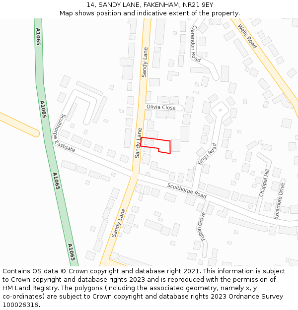 14, SANDY LANE, FAKENHAM, NR21 9EY: Location map and indicative extent of plot