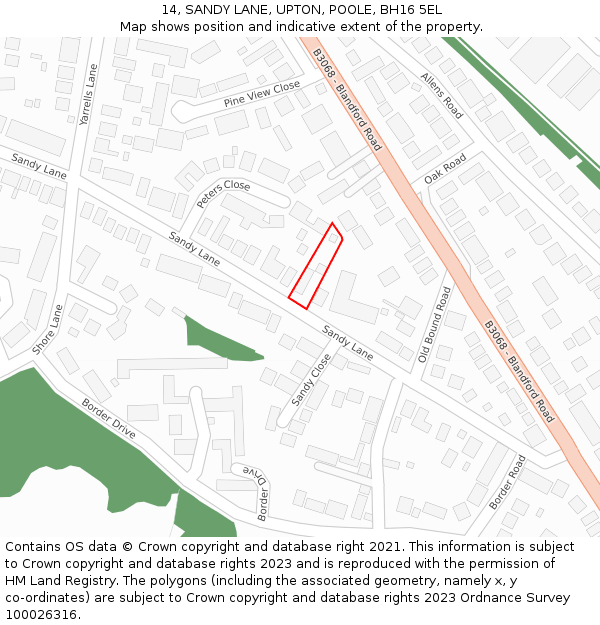 14, SANDY LANE, UPTON, POOLE, BH16 5EL: Location map and indicative extent of plot