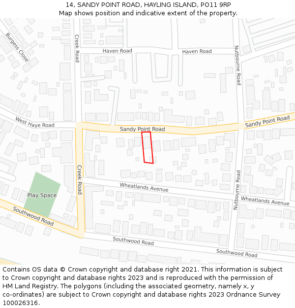 14, SANDY POINT ROAD, HAYLING ISLAND, PO11 9RP: Location map and indicative extent of plot