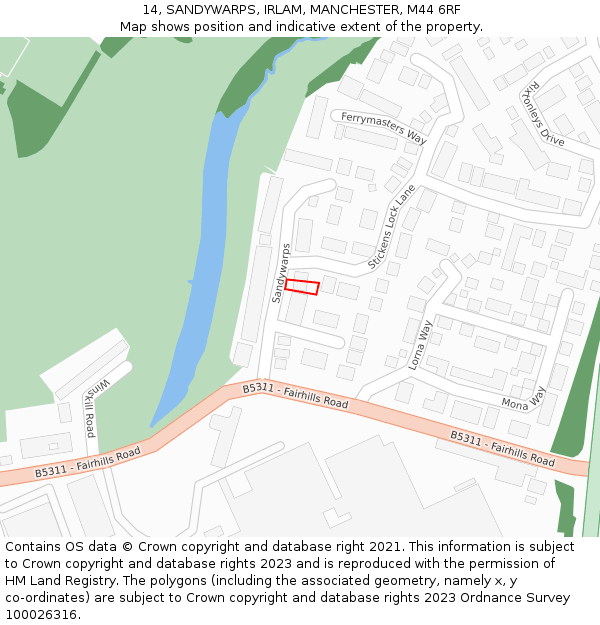 14, SANDYWARPS, IRLAM, MANCHESTER, M44 6RF: Location map and indicative extent of plot