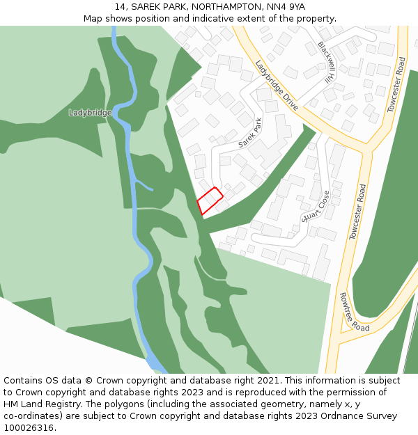 14, SAREK PARK, NORTHAMPTON, NN4 9YA: Location map and indicative extent of plot