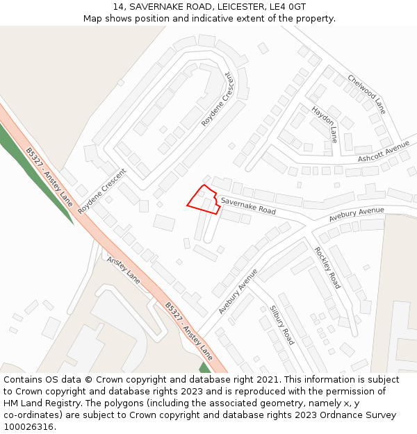 14, SAVERNAKE ROAD, LEICESTER, LE4 0GT: Location map and indicative extent of plot