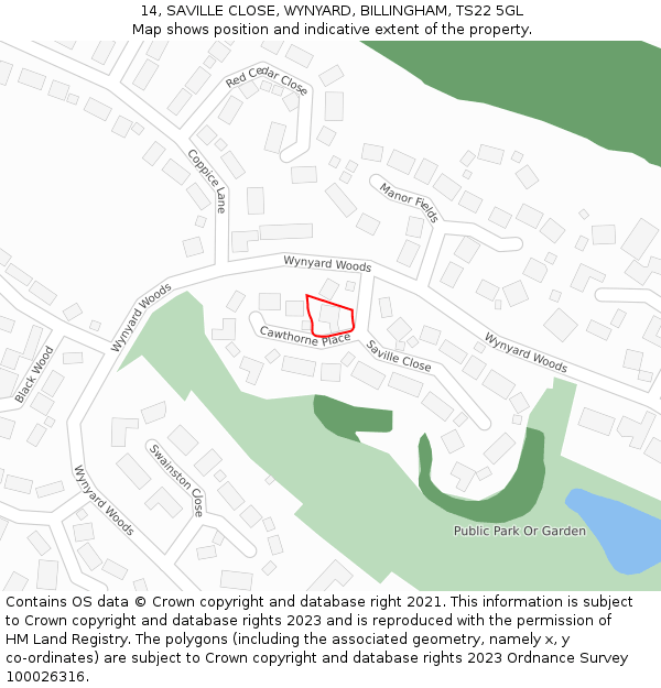 14, SAVILLE CLOSE, WYNYARD, BILLINGHAM, TS22 5GL: Location map and indicative extent of plot