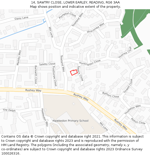 14, SAWTRY CLOSE, LOWER EARLEY, READING, RG6 3AA: Location map and indicative extent of plot