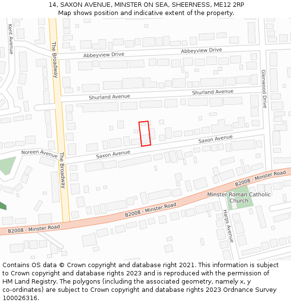 14, SAXON AVENUE, MINSTER ON SEA, SHEERNESS, ME12 2RP: Location map and indicative extent of plot